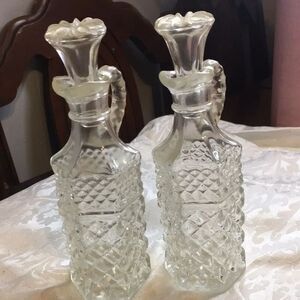 Vintage Cut Glass Cruet Bottles - Pair (Clear)